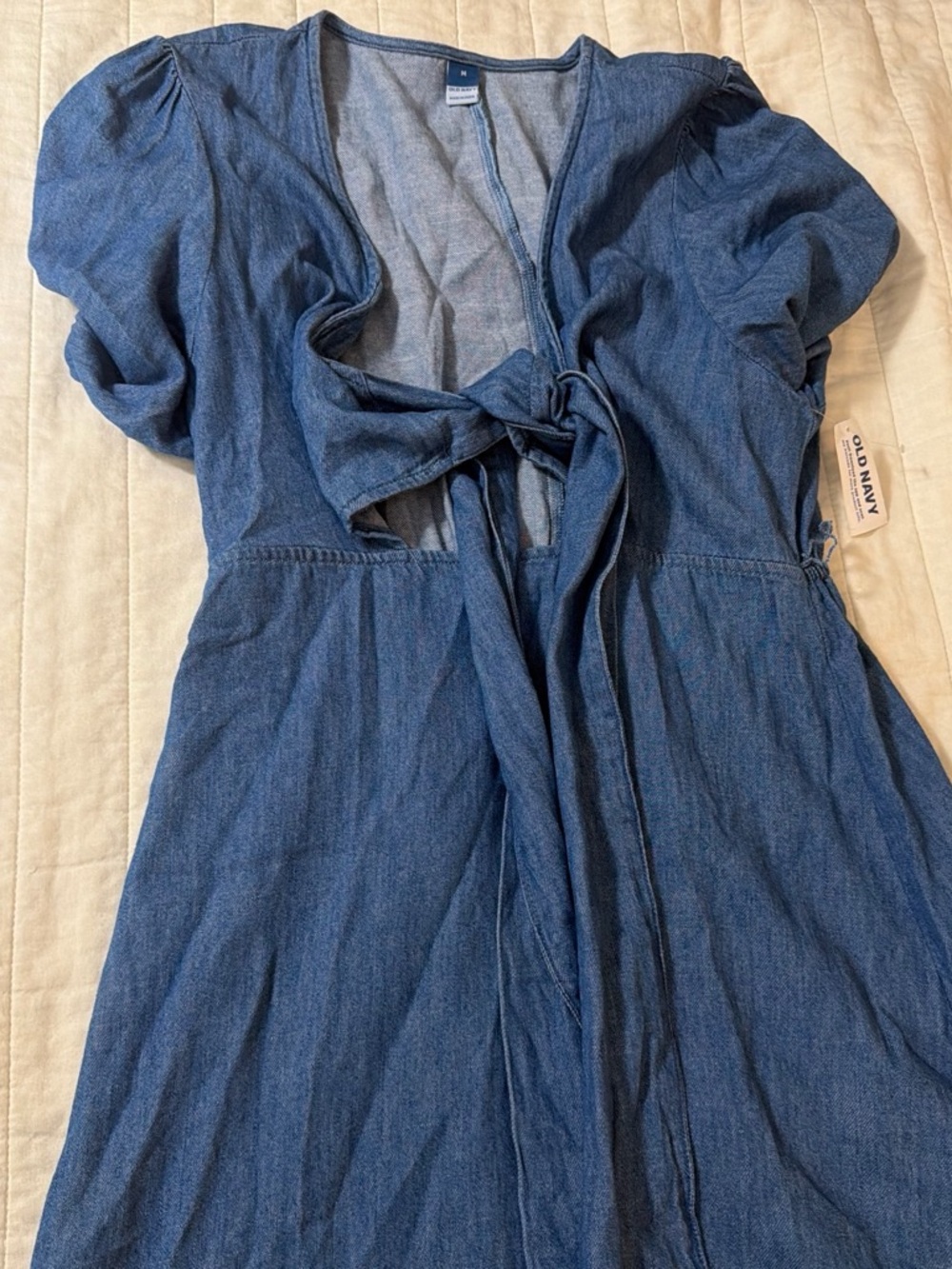 Old Navy Blue Denim Tie-Front One-Piece